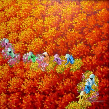 Asiatique œuvres - Champ de fleurs rouges Vietnamien Asiatique